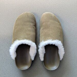Jenni Kayne Shearling Moc Clog Shoes Khaki Olive Size 37 Luxury Cozy Suede